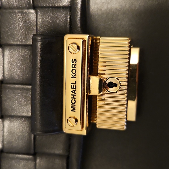 Michael Kors Black Woven Shoulder Bag with Gold Hardware - Picture 3 of 5